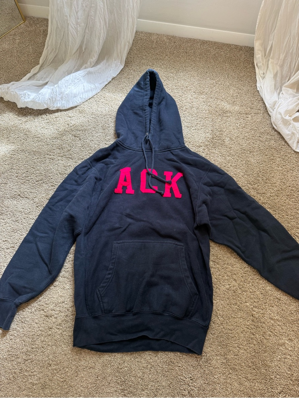 Navy Women's Hoodie Sweater with Pink Lettering